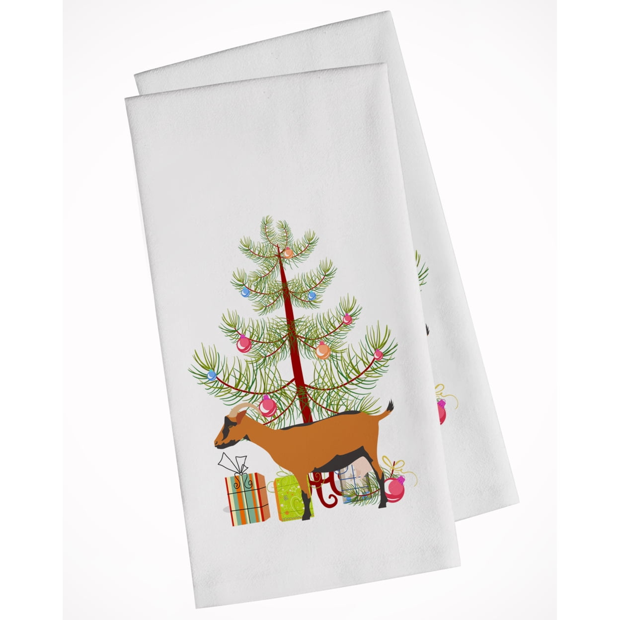 Carolines Treasures BB9255WTKT Oberhasli Goat Christmas White Kitchen Towel Set of 2 Dish Towels Teal 19 X 25"
