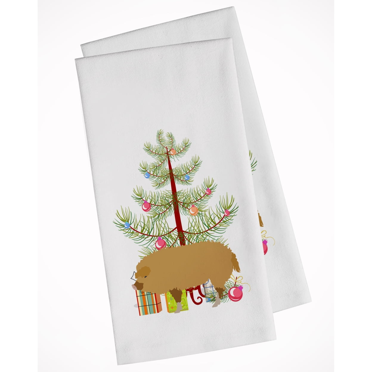Carolines Treasures BB9301WTKT Hungarian Mangalica Pig Christmas White Kitchen Towel Set of 2 Dish Towels Teal 19 X 25"