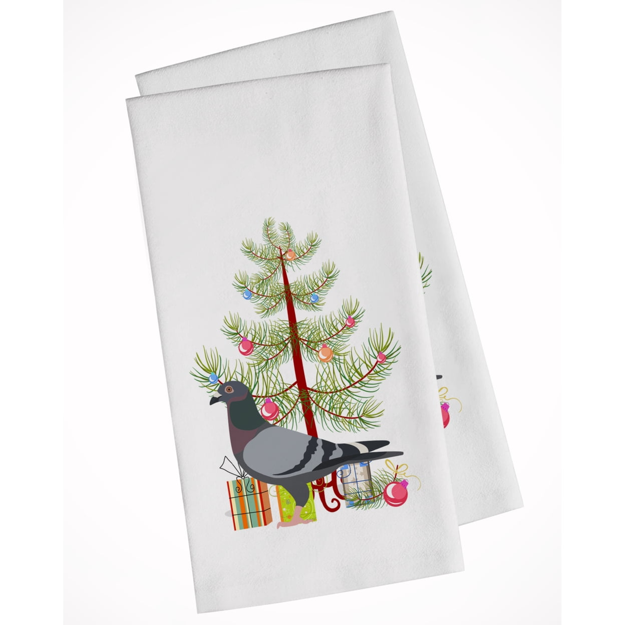 Carolines Treasures BB9318WTKT Racing Pigeon Christmas White Kitchen Towel Set of 2 Dish Towels Teal 19 X 25" multicolor