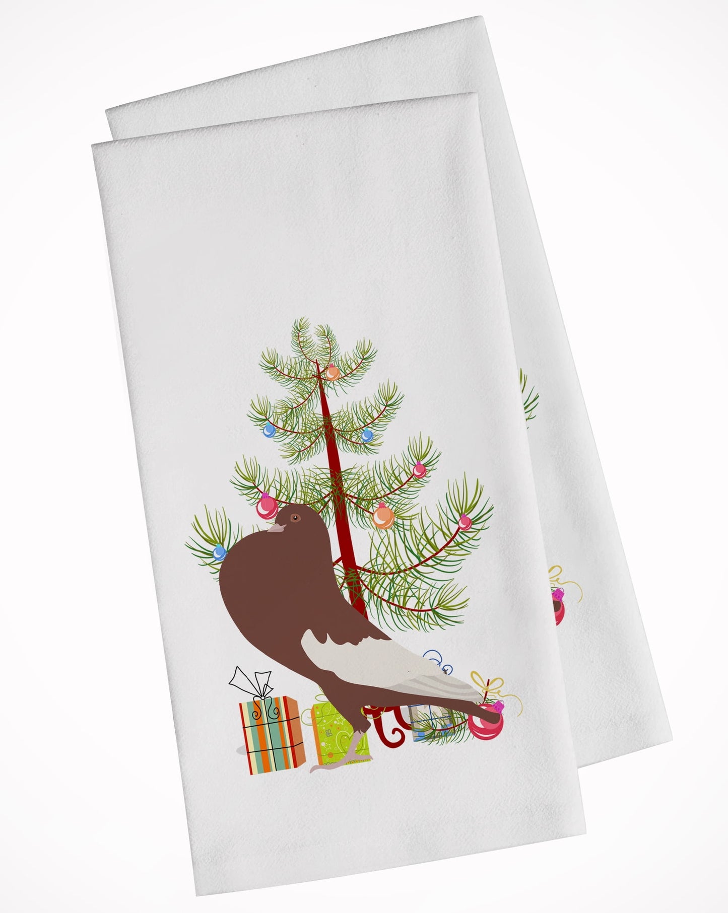 Carolines Treasures BB9321WTKT English Pouter Pigeon Christmas White Kitchen Towel Set of 2 Dish Towels Teal 19 X 25"