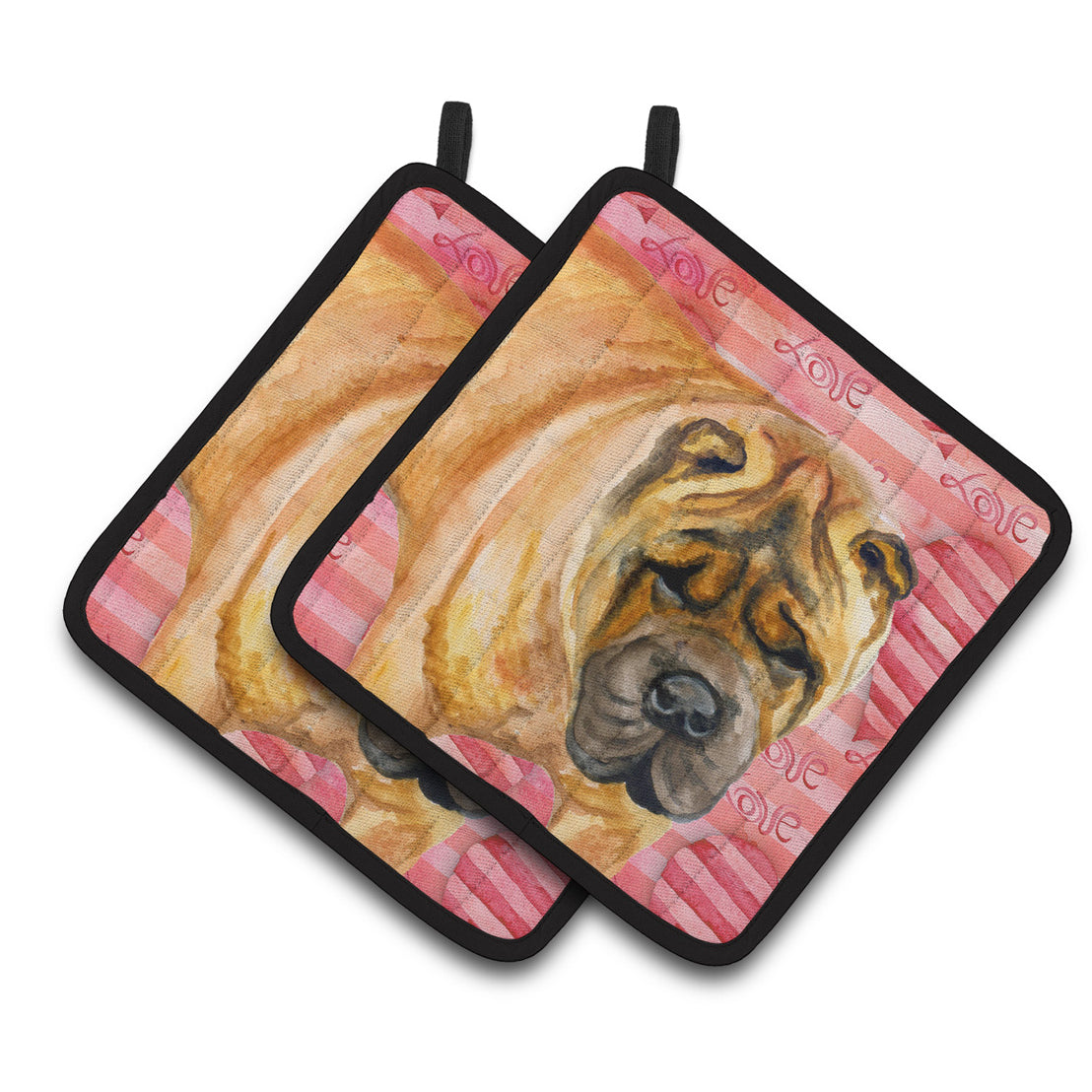Carolines Treasures BB9748PTHD Shar Pei Love Pair of Pot Holders, Red, 7.5HX7.5W, multicolor