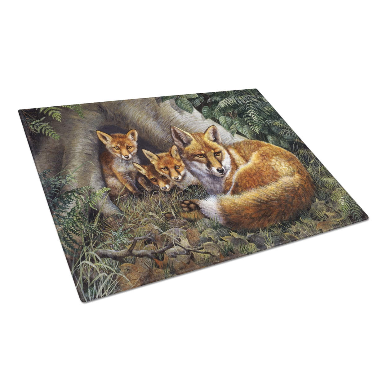 A Family of Foxes at Home Glass Cutting Board Large