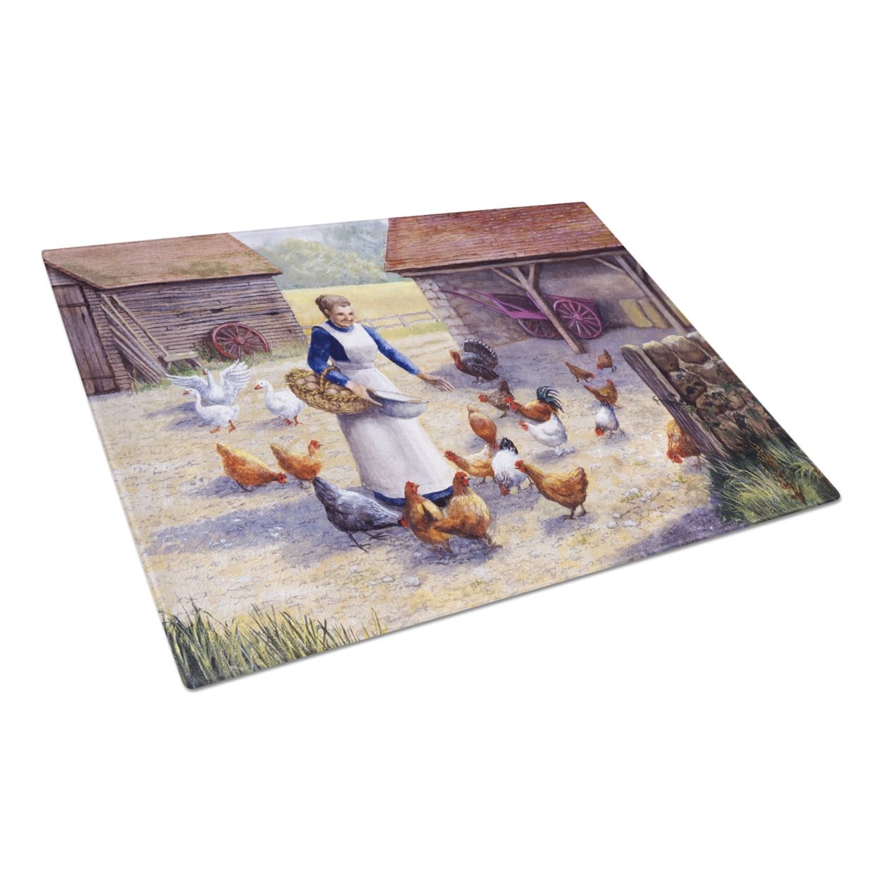 Carolines Treasures BDBA0352LCB Chicken Hen Feeding Time Glass Cutting Board Large, 12H x 16W, multicolor