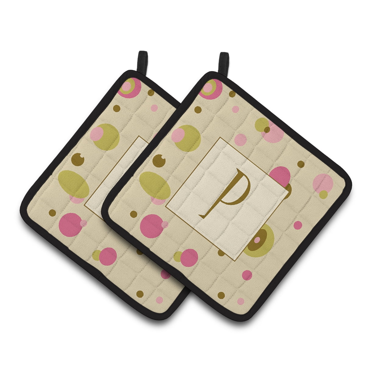 Carolines Treasures CJ1004-PPTHD Letter P Initial Monogram - Tan Dots Pair of Pot Holders, 7.5HX7.5W, multicolor