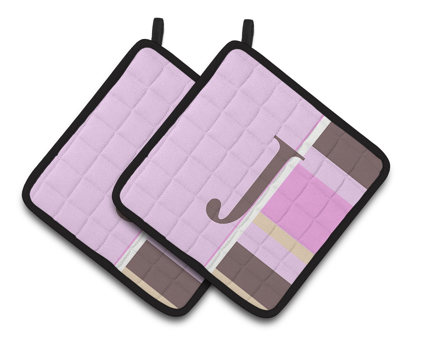 Carolines Treasures CJ1005-JPTHD Letter J Initial Monogram - Pink Stripes Pair of Pot Holders, 7.5HX7.5W, multicolor