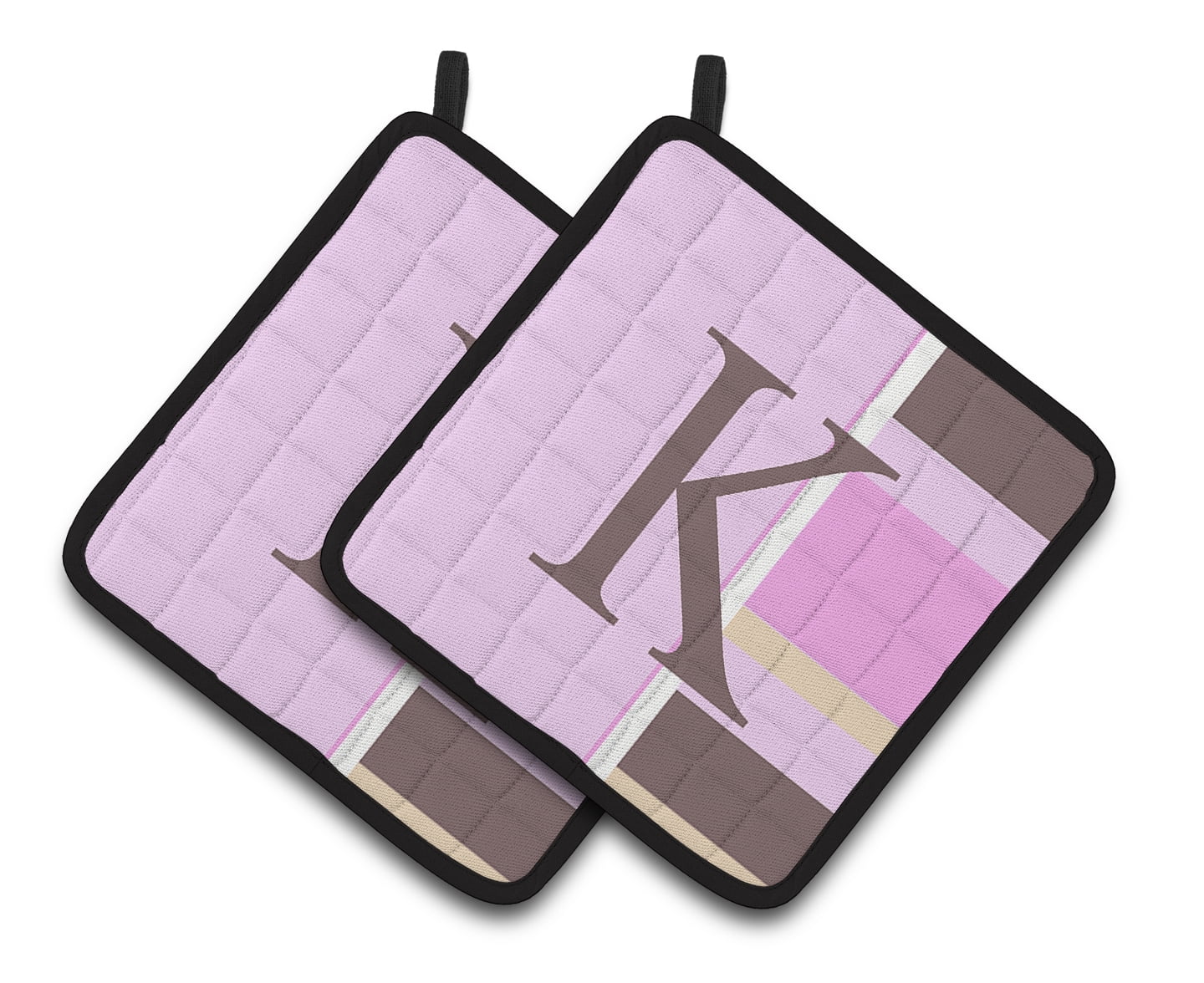 Carolines Treasures CJ1005-KPTHD Letter K Initial Monogram - Pink Stripes Pair of Pot Holders, 7.5HX7.5W, multicolor