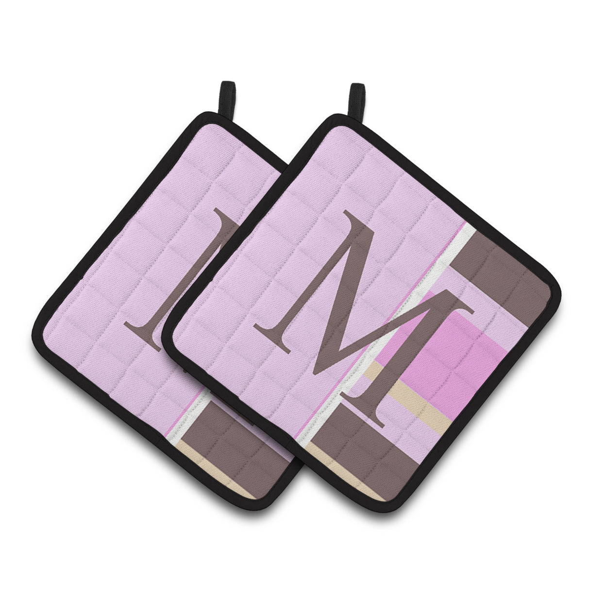 Carolines Treasures CJ1005-MPTHD Letter M Initial Monogram - Pink Stripes Pair of Pot Holders, 7.5HX7.5W, multicolor