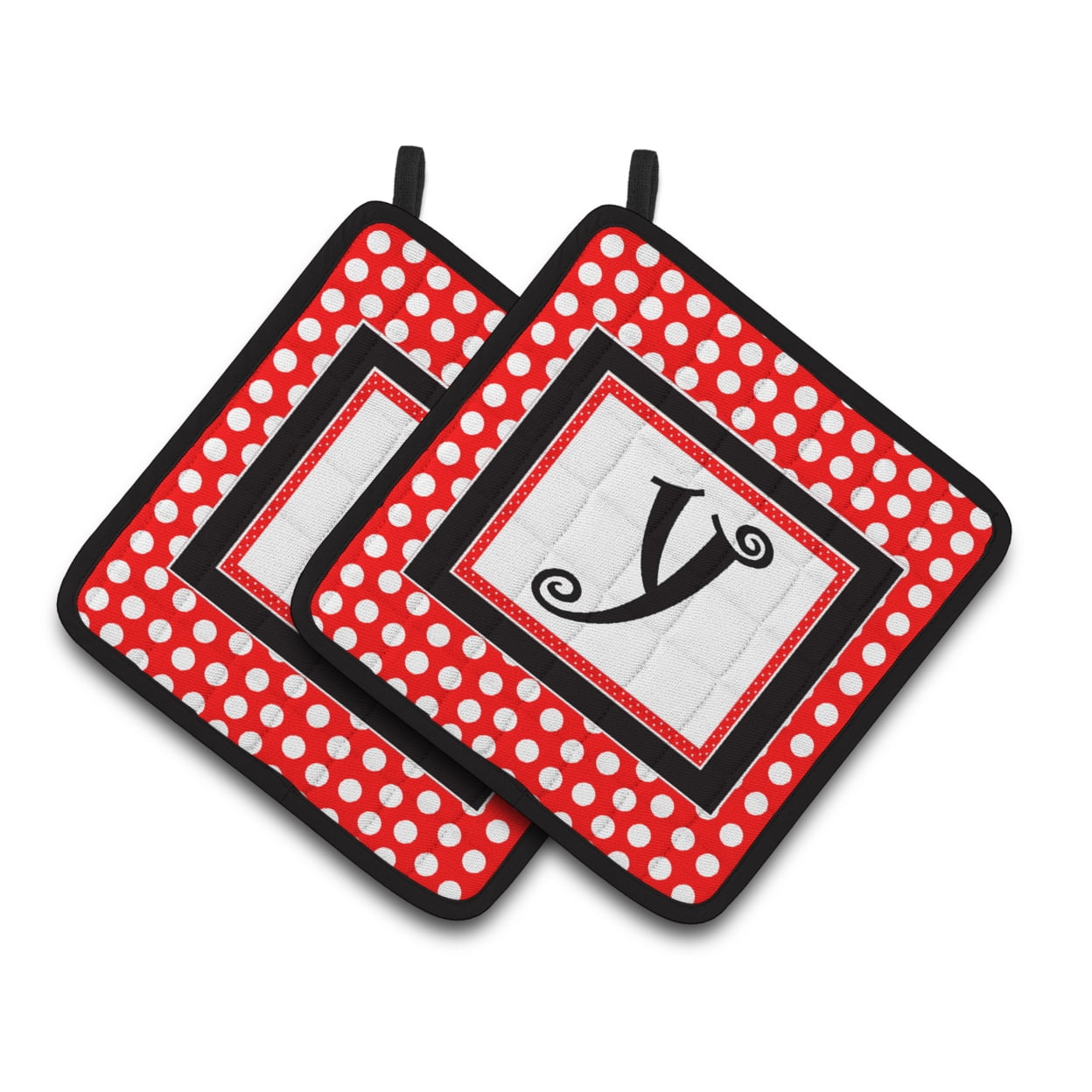 Carolines Treasures CJ1012-YPTHD Letter Y Initial - Red Black Polka Dots Pair of Pot Holders, 7.5HX7.5W, multicolor