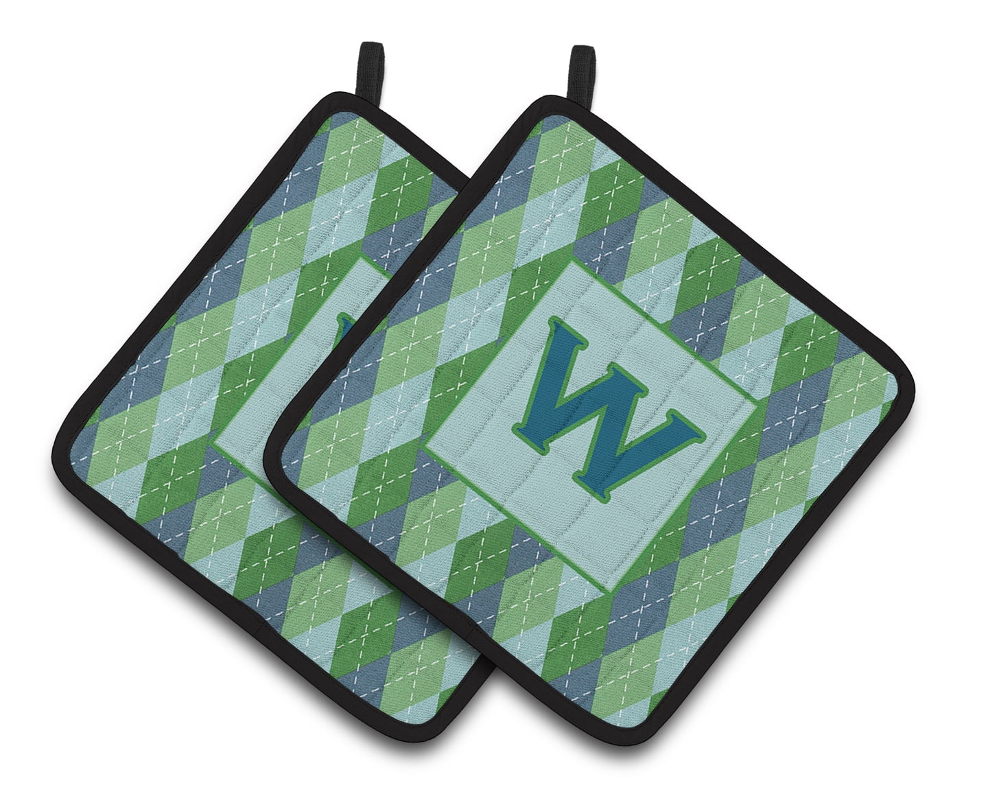 Initial W Monogram - Blue Argoyle Pair of Pot Holders