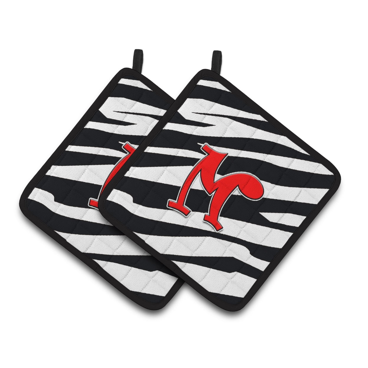 Carolines Treasures CJ1024-MPTHD Letter M Initial Monogram - Zebra Red Pair of Pot Holders, 7.5HX7.5W, multicolor