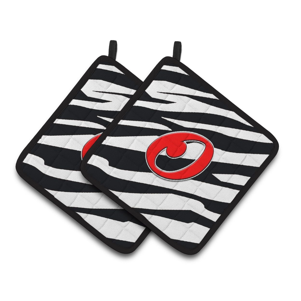 Carolines Treasures CJ1024-OPTHD Monogram Initial O Zebra Red Pair of Pot Holders, 7.5 x 3 x 7.5 in.