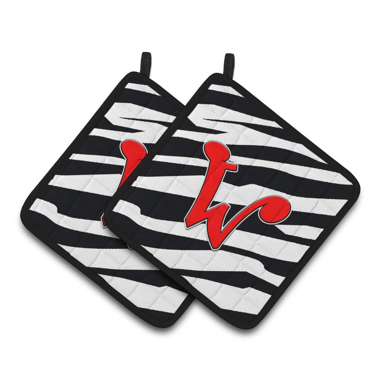 Carolines Treasures CJ1024-WPTHD Letter W Initial Monogram - Zebra Red Pair of Pot Holders, 7.5HX7.5W, multicolor