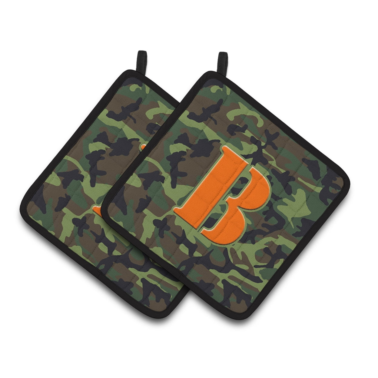 Carolines Treasures CJ1030-BPTHD Letter B Monogram - Camo Green Pair of Pot Holders, 7.5HX7.5W, multicolor