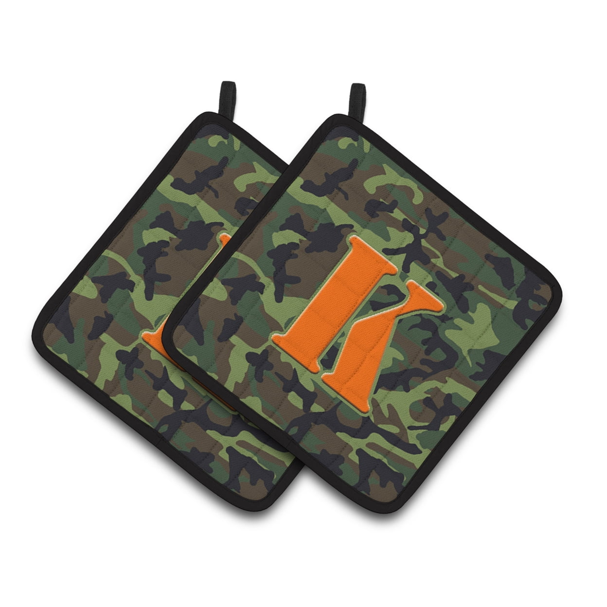 Carolines Treasures CJ1030-KPTHD Letter K Monogram - Camo Green Pair of Pot Holders, 7.5HX7.5W, multicolor