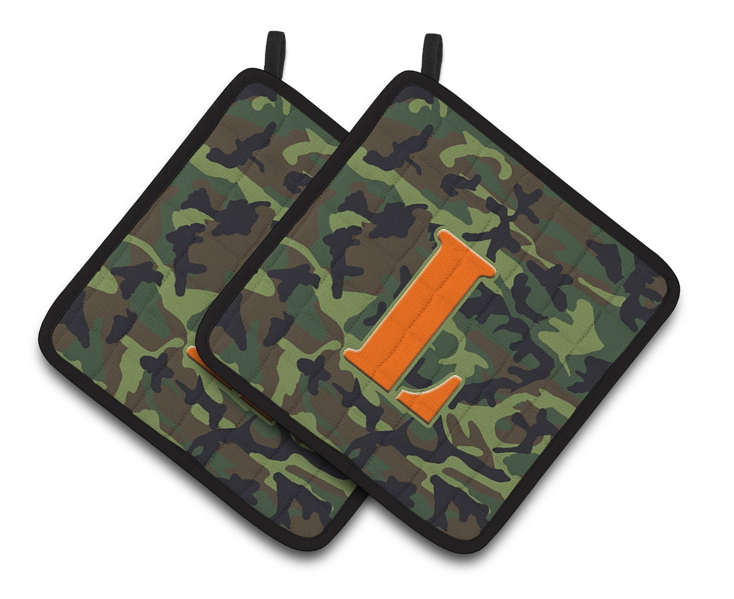 Carolines Treasures CJ1030-LPTHD Letter L Monogram - Camo Green Pair of Pot Holders, 7.5HX7.5W, multicolor