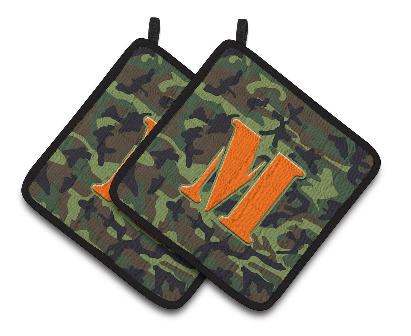 Letter M Monogram - Camo Green Pair of Pot Holders