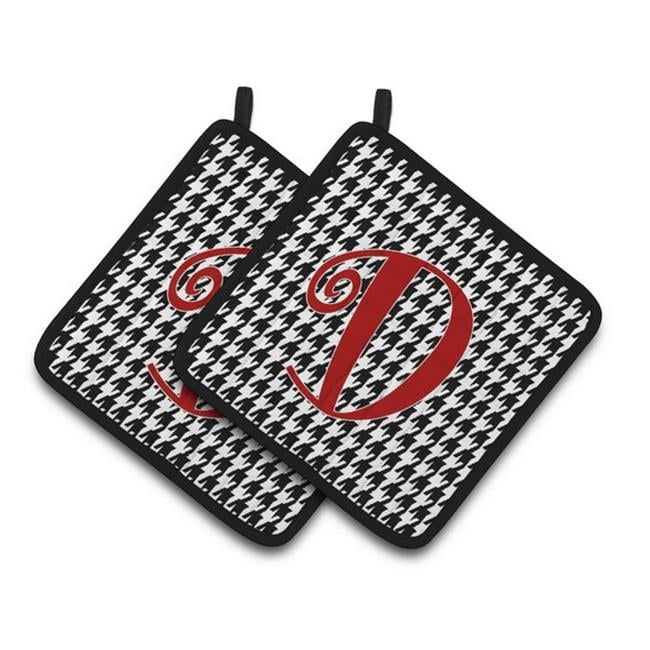 Carolines Treasures CJ1035-DPTHD Letter D Initial Monogram - Houndstooth Black Pair of Pot Holders, 7.5HX7.5W,