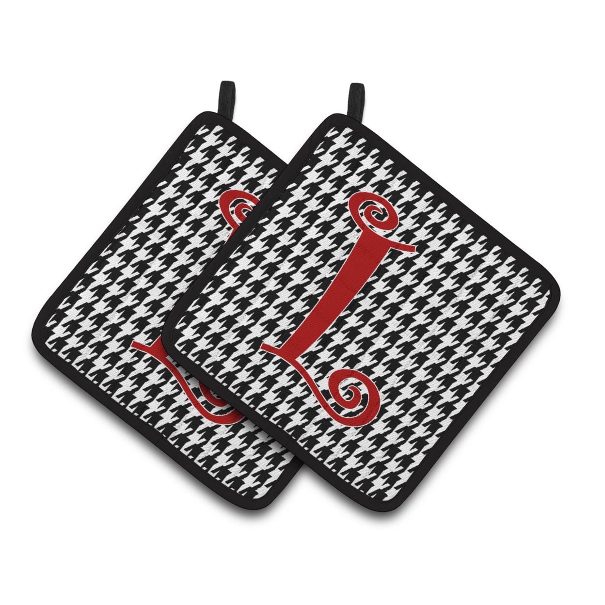 Carolines Treasures CJ1035-LPTHD Letter L Initial Monogram - Houndstooth Black Pair of Pot Holders, 7.5HX7.5W,