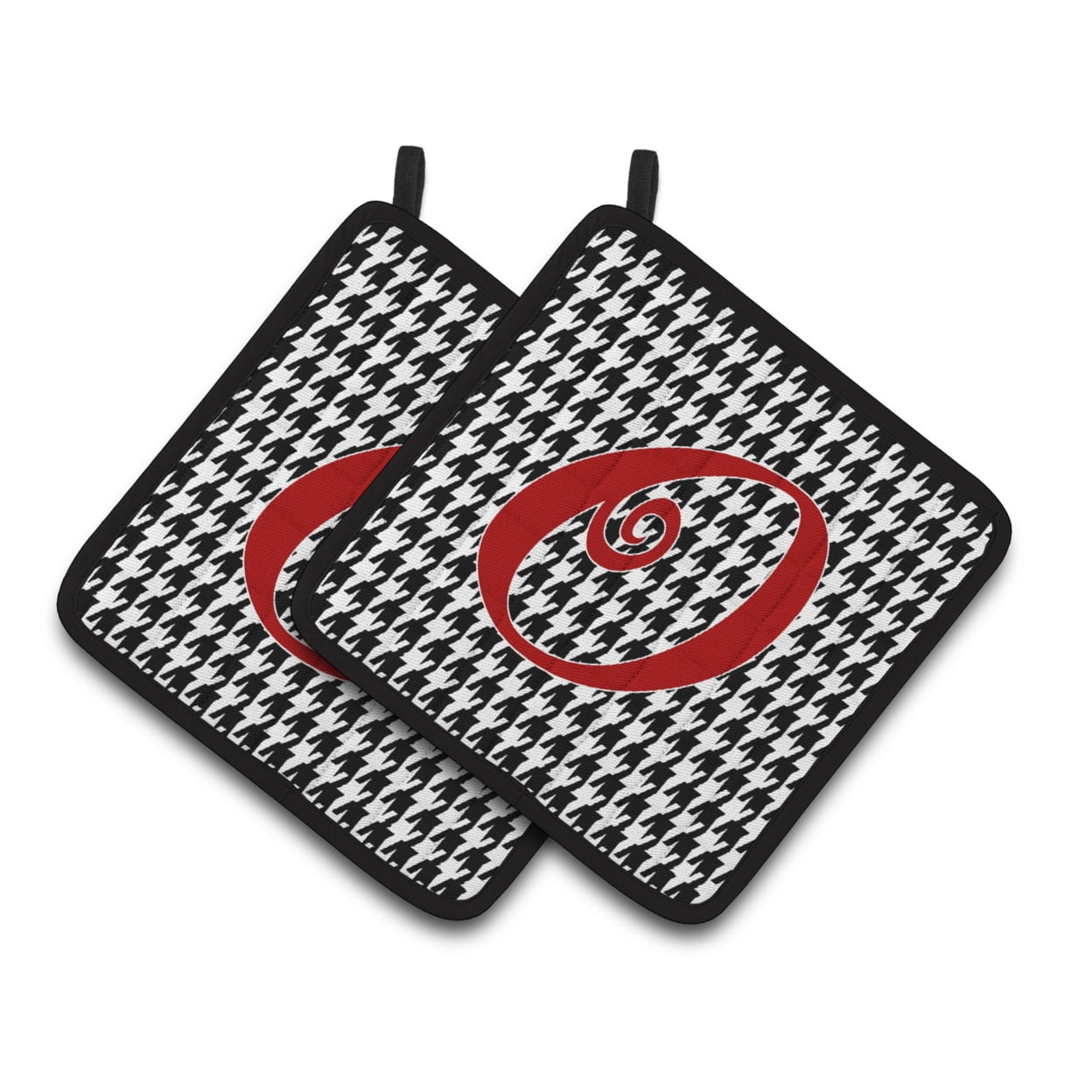 Carolines Treasures CJ1035-OPTHD Letter O Initial Monogram - Houndstooth Black Pair of Pot Holders, 7.5HX7.5W,