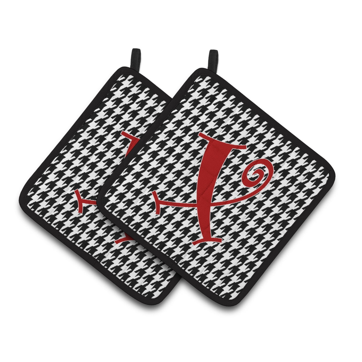 Monogram Initial X Houndstooth Black Pair of Pot Holders
