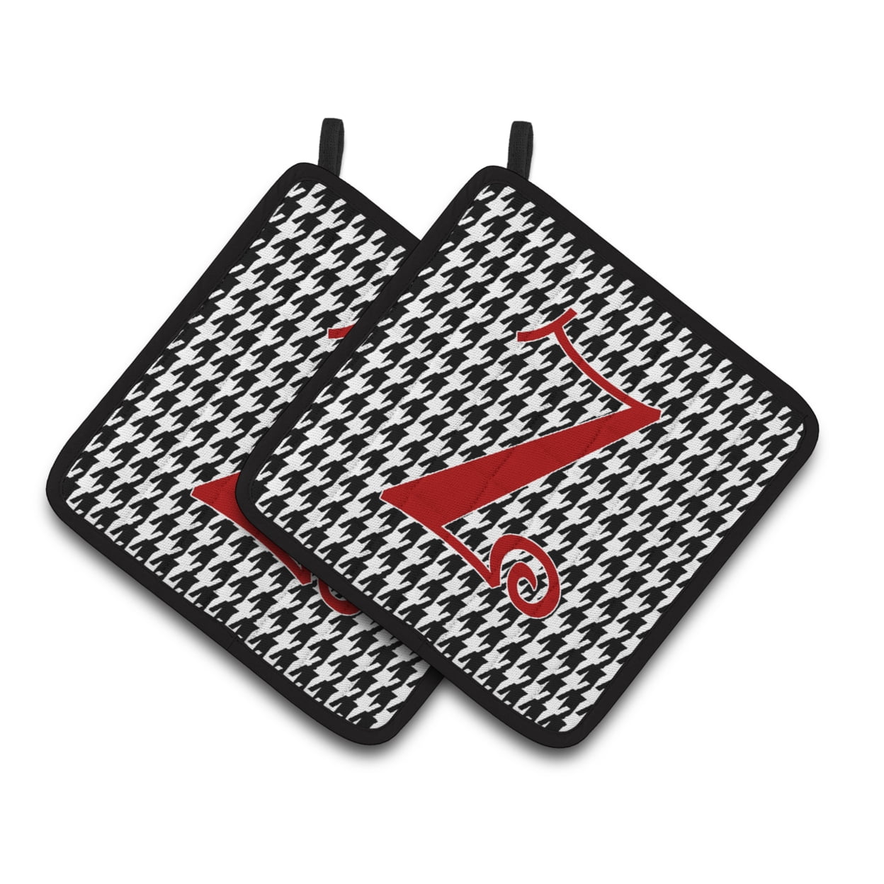 Monogram Initial Z Houndstooth Black Pair of Pot Holders