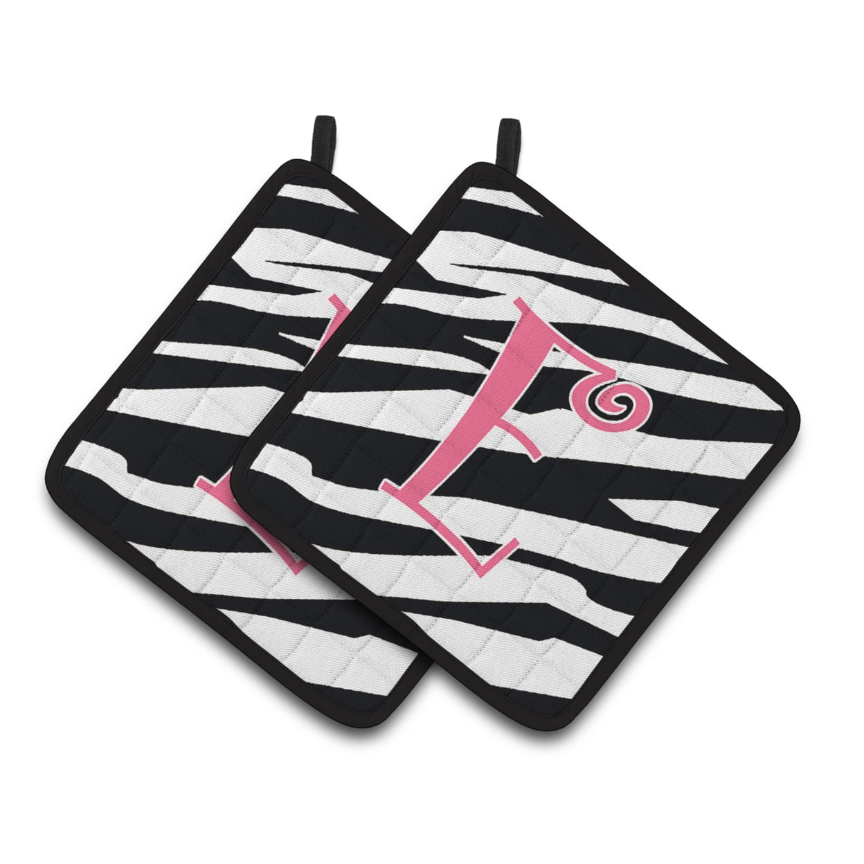 Carolines Treasures CJ1037-EPTHD Letter E Initial Zebra Stripe and Pink Pair of Pot Holders, 7.5HX7.5W, multicolor