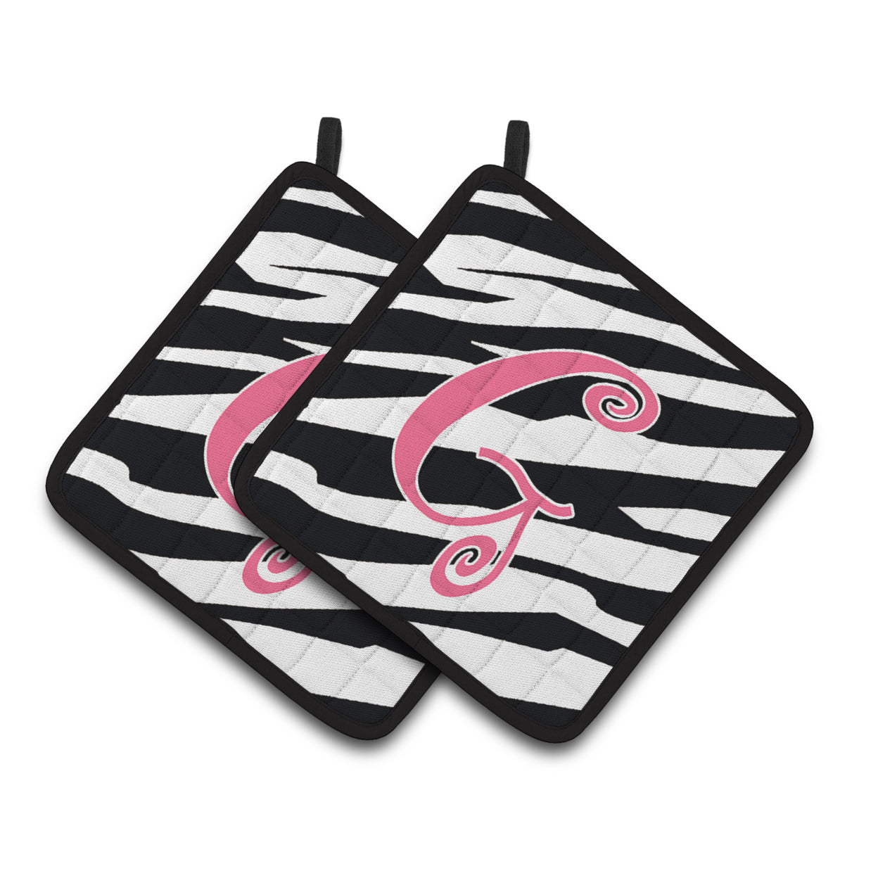 Carolines Treasures CJ1037-GPTHD Letter G Initial Zebra Stripe and Pink Pair of Pot Holders, 7.5HX7.5W, multicolor