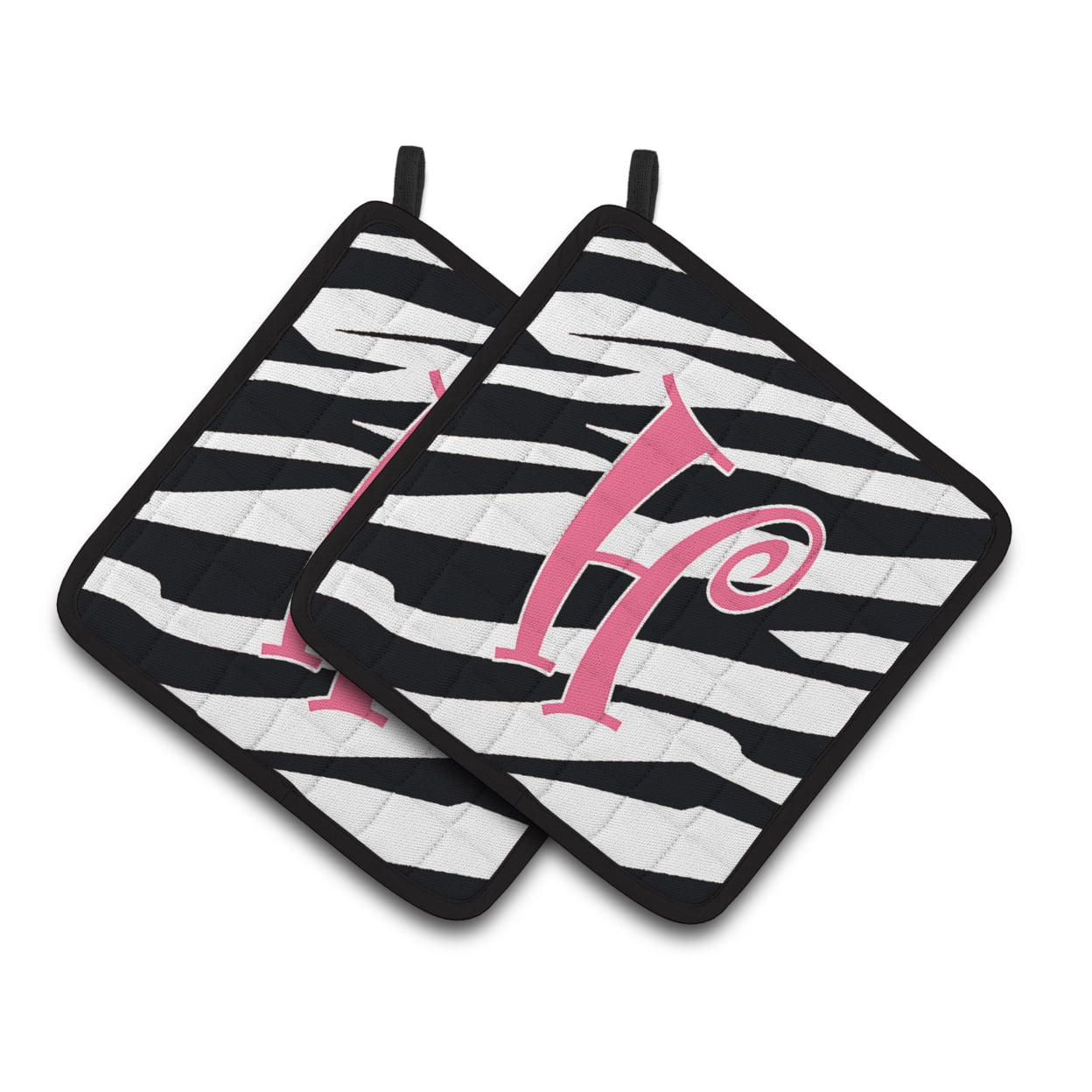 Carolines Treasures CJ1037-HPTHD Letter H Initial Zebra Stripe and Pink Pair of Pot Holders, 7.5HX7.5W, multicolor