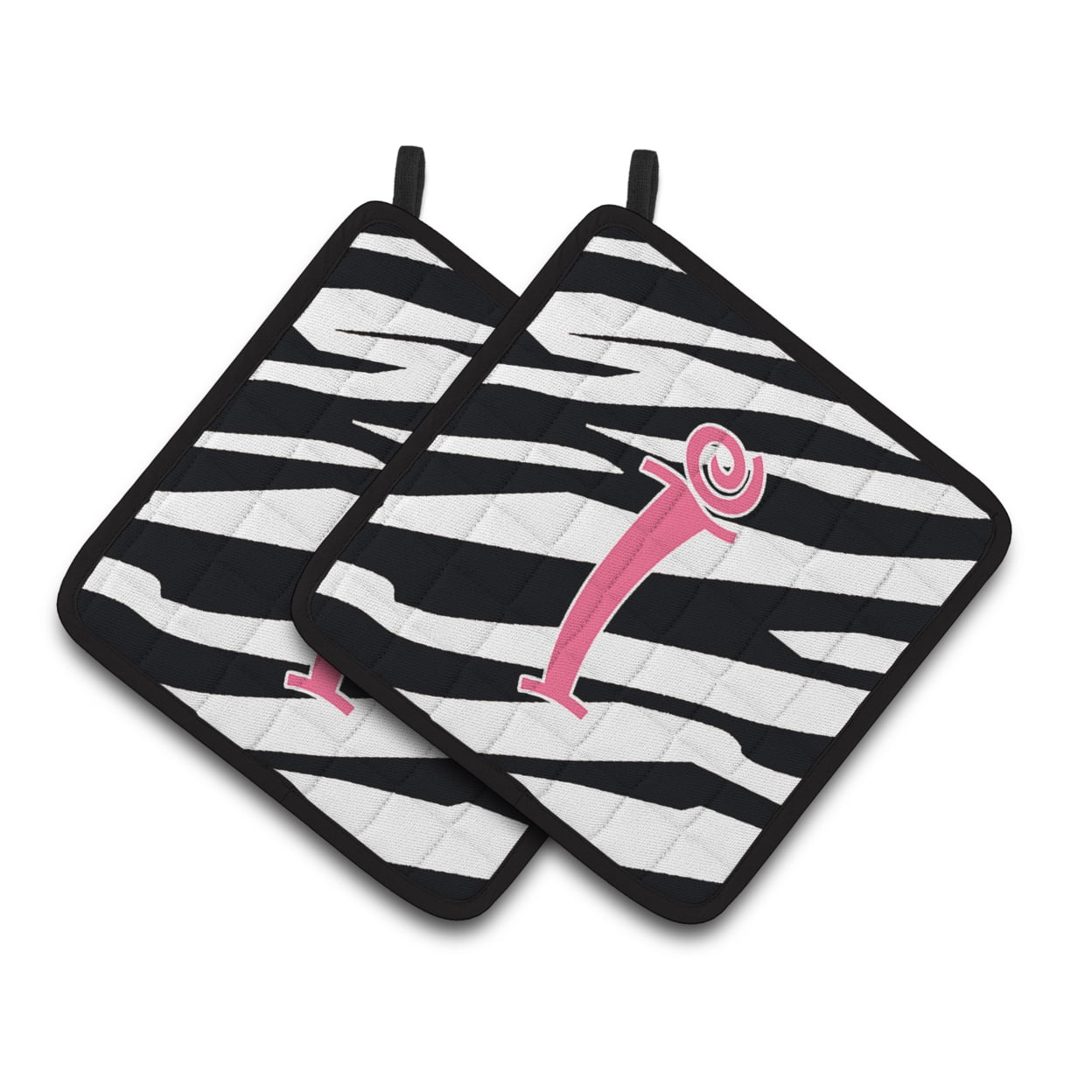 Carolines Treasures CJ1037-IPTHD Letter I Initial Zebra Stripe and Pink Pair of Pot Holders, 7.5HX7.5W, multicolor