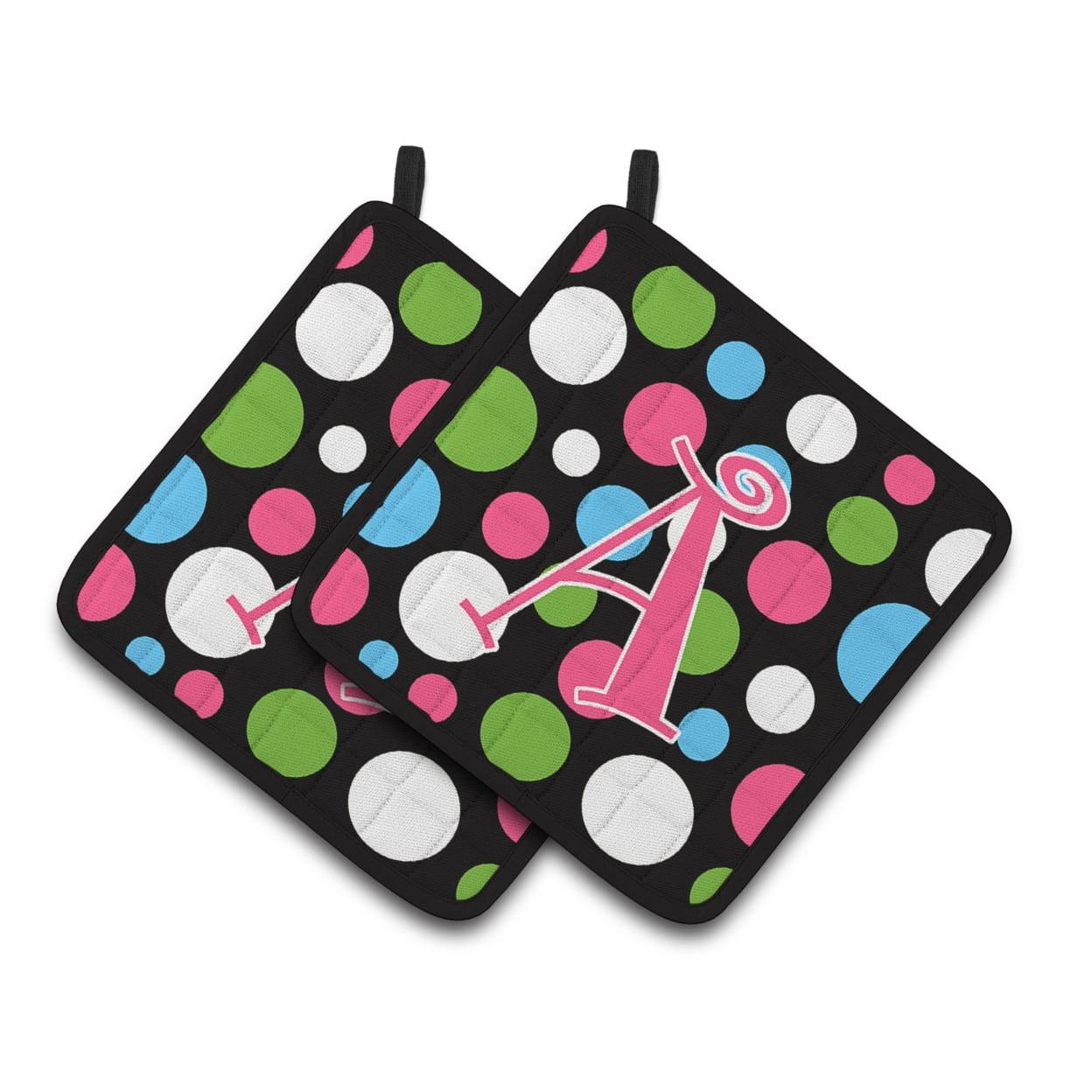 Carolines Treasures CJ1038-APTHD Letter A Monogram - Polkadots and Pink Pair of Pot Holders, 7.5HX7.5W, multicolor