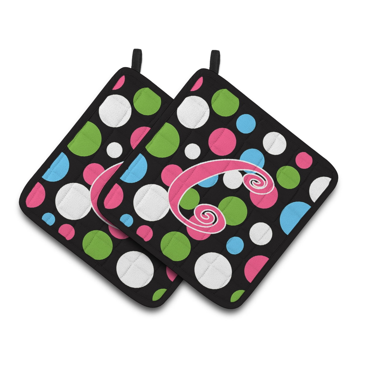 Carolines Treasures CJ1038-CPTHD Letter C Initial Monogram - Polkadots and Pink Pair of Pot Holders, 7.5HX7.5W,
