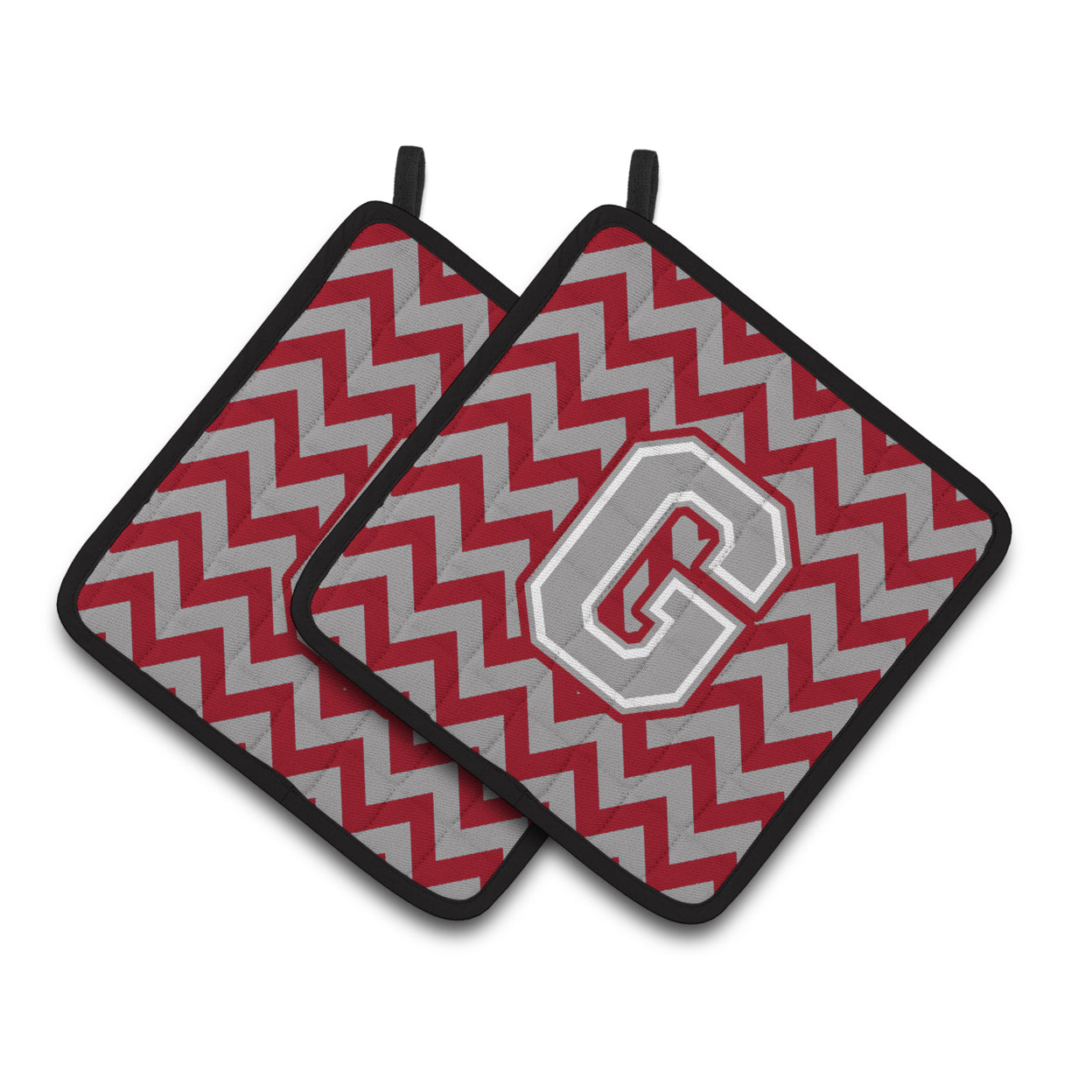 Letter G Chevron Crimson and Grey Pair of Pot Holders