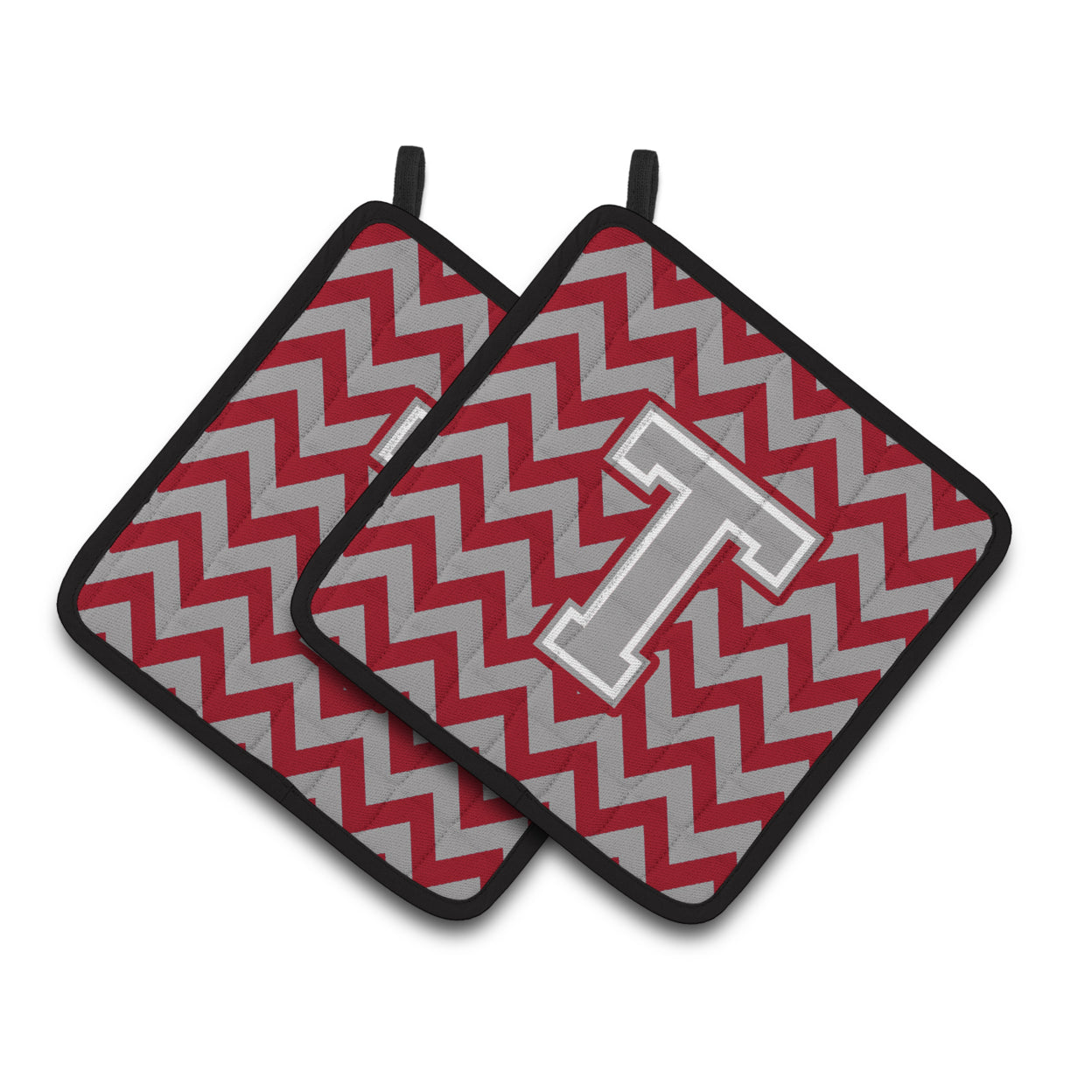 Carolines Treasures CJ1043-TPTHD Letter T Chevron Crimson and Grey Pair of Pot Holders, 7.5HX7.5W, multicolor