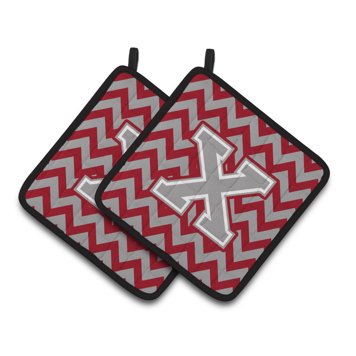 Carolines Treasures CJ1043-XPTHD Letter X Chevron Crimson and Grey Pair of Pot Holders, 7.5HX7.5W, multicolor