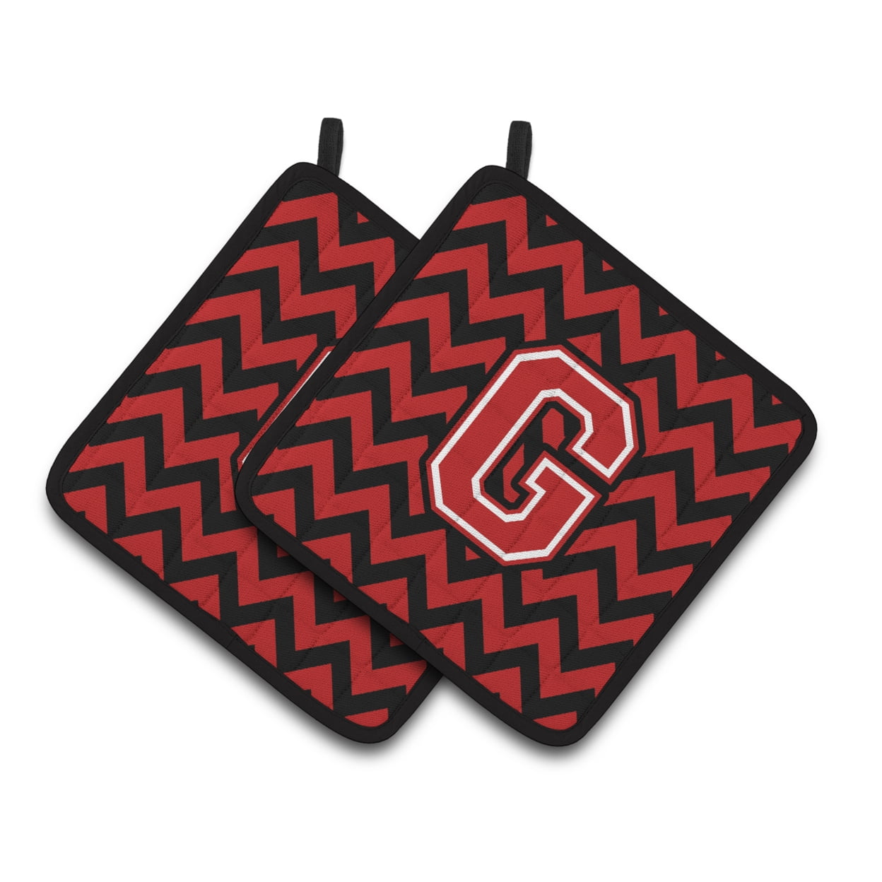 Carolines Treasures CJ1047-GPTHD Letter G Chevron Black and Red Pair of Pot Holders, 7.5HX7.5W, multicolor