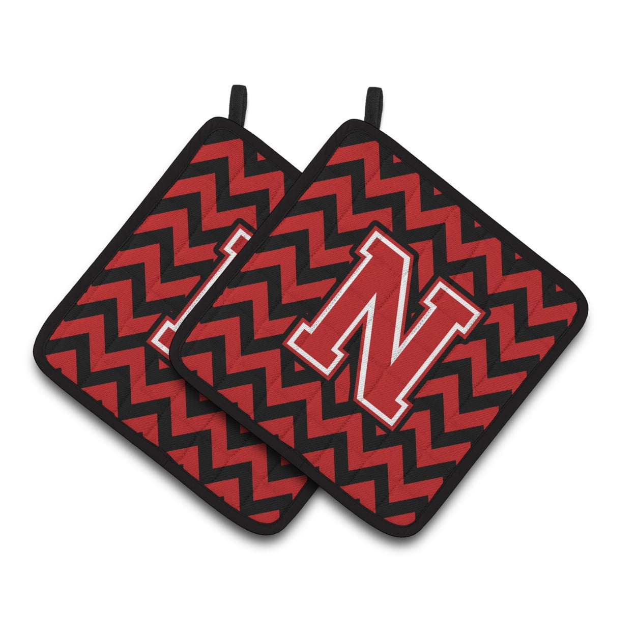 Carolines Treasures CJ1047-NPTHD Letter N Chevron Black and Red Pair of Pot Holders, 7.5HX7.5W, multicolor