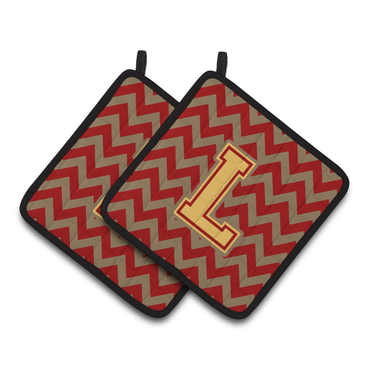 Carolines Treasures CJ1048-LPTHD Letter L Chevron Garnet and Gold Pair of Pot Holders, 7.5HX7.5W, multicolor