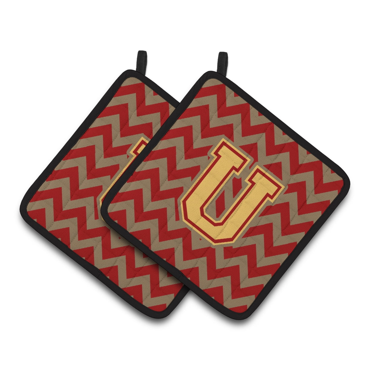 Carolines Treasures CJ1048-UPTHD Letter U Chevron Garnet and Gold Pair of Pot Holders, 7.5HX7.5W, multicolor