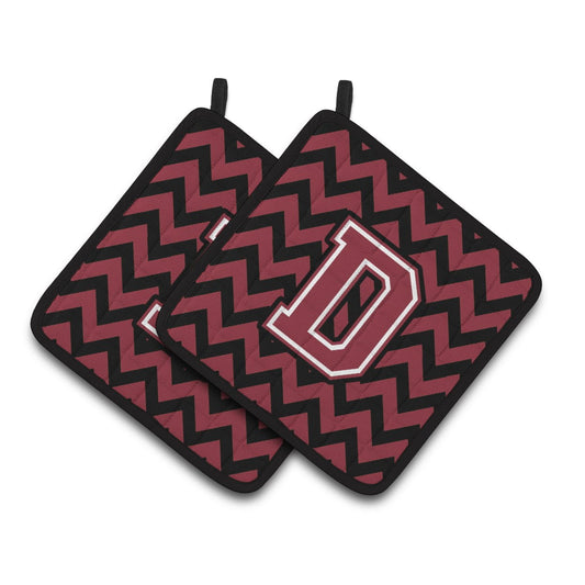 Carolines Treasures CJ1052-DPTHD Letter D Chevron Garnet and Black Pair of Pot Holders, 7.5HX7.5W, multicolor