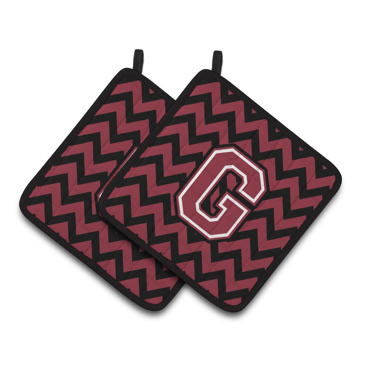 Carolines Treasures CJ1052-GPTHD Letter G Chevron Garnet and Black Pair of Pot Holders, 7.5HX7.5W, multicolor