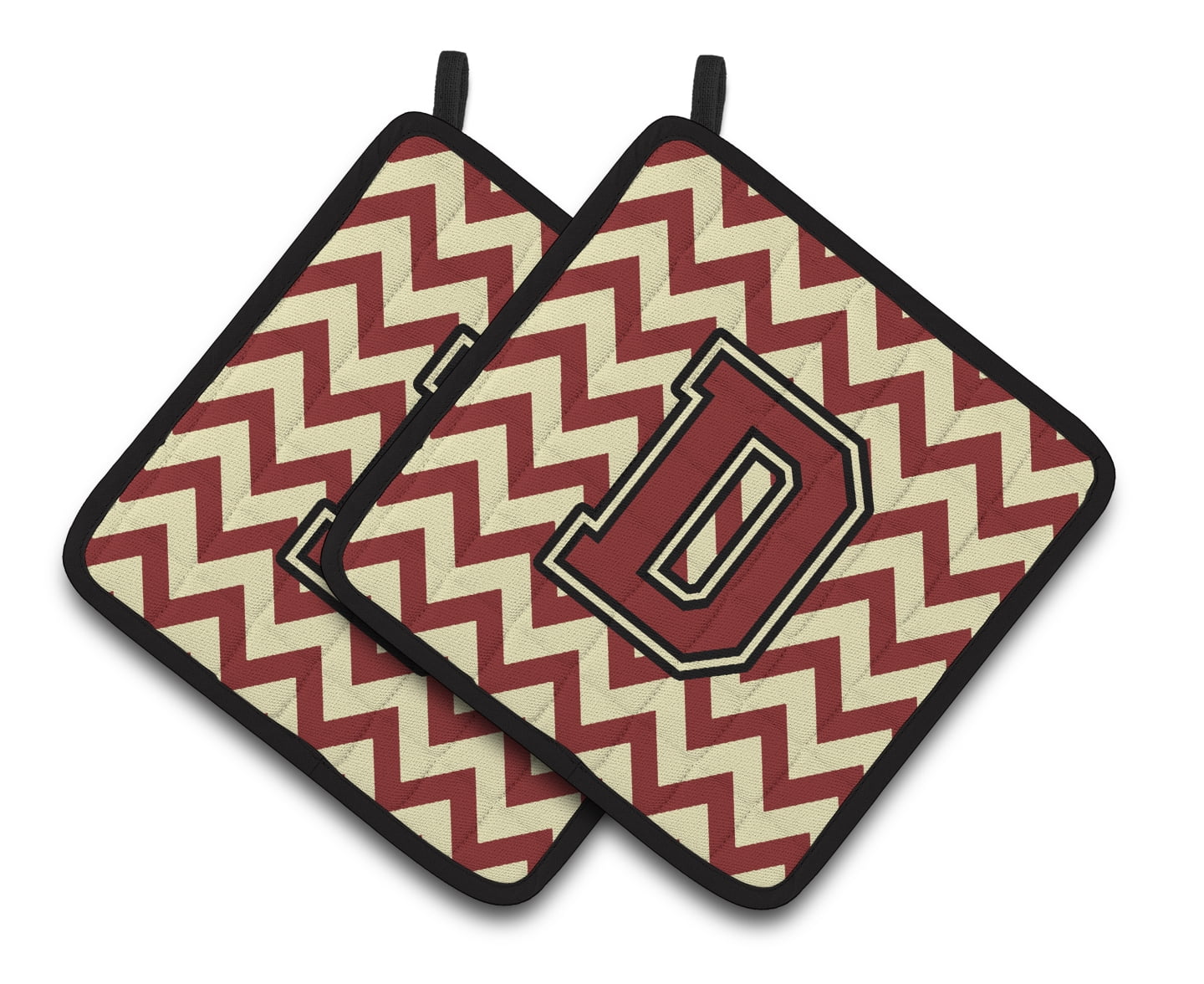 Letter D Chevron Maroon and Gold Pair of Pot Holders