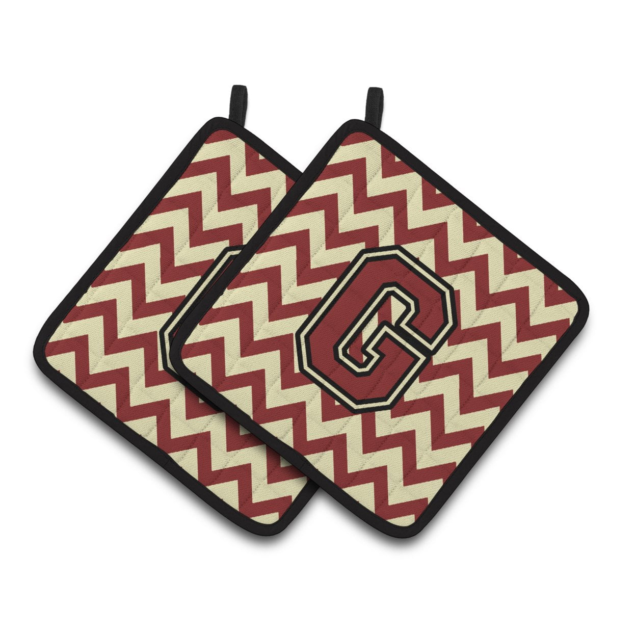 Carolines Treasures CJ1061-GPTHD Letter G Chevron Maroon and Gold Pair of Pot Holders, 7.5HX7.5W, multicolor