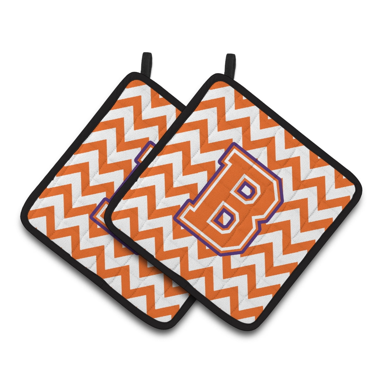 Carolines Treasures CJ1062-BPTHD Letter B Chevron Orange and Regalia Pair of Pot Holders, 7.5HX7.5W, multicolor
