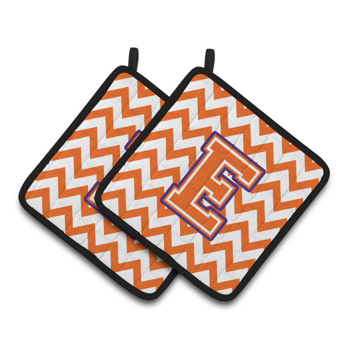 Carolines Treasures CJ1062-EPTHD Letter E Chevron Orange and Regalia Pair of Pot Holders, 7.5HX7.5W, multicolor