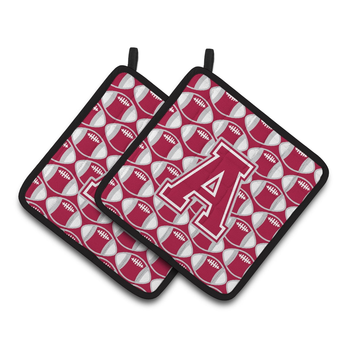 Carolines Treasures CJ1065-APTHD Letter A Football Crimson, grey and white Pair of Pot Holders, 7.5HX7.5W, multicolor