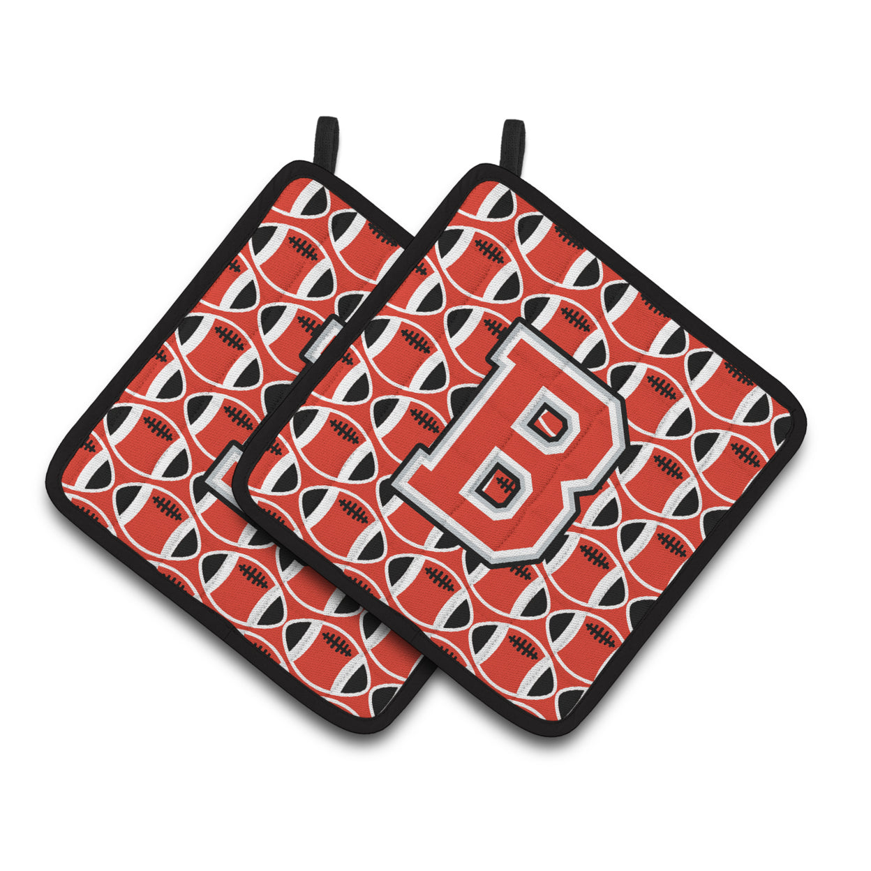 Carolines Treasures CJ1067-BPTHD Letter B Football Scarlet and Grey Pair of Pot Holders, 7.5HX7.5W, multicolor