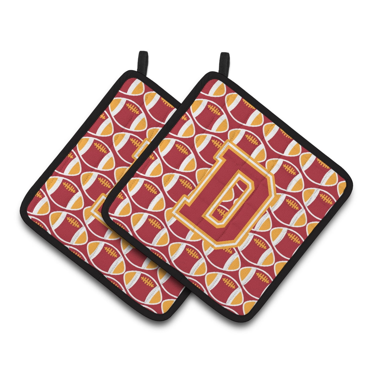Carolines Treasures CJ1070-DPTHD Letter D Football Cardinal and Gold Pair of Pot Holders, 7.5HX7.5W, multicolor