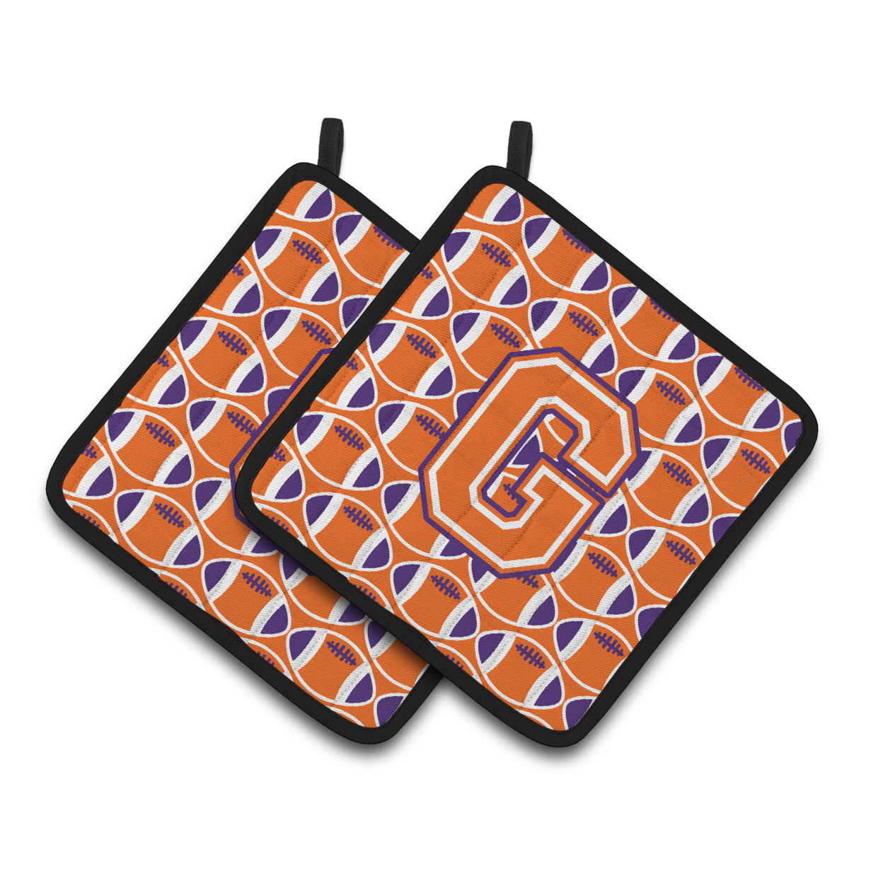 Carolines Treasures CJ1072-GPTHD Letter G Football Orange, White and Regalia Pair of Pot Holders, 7.5HX7.5W, multicolor