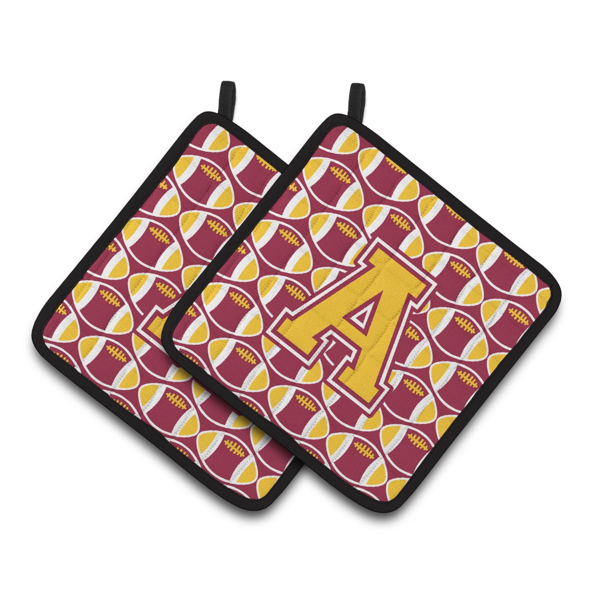 Carolines Treasures CJ1081-APTHD Letter A Football Maroon and Gold Pair of Pot Holders, 7.5HX7.5W, multicolor