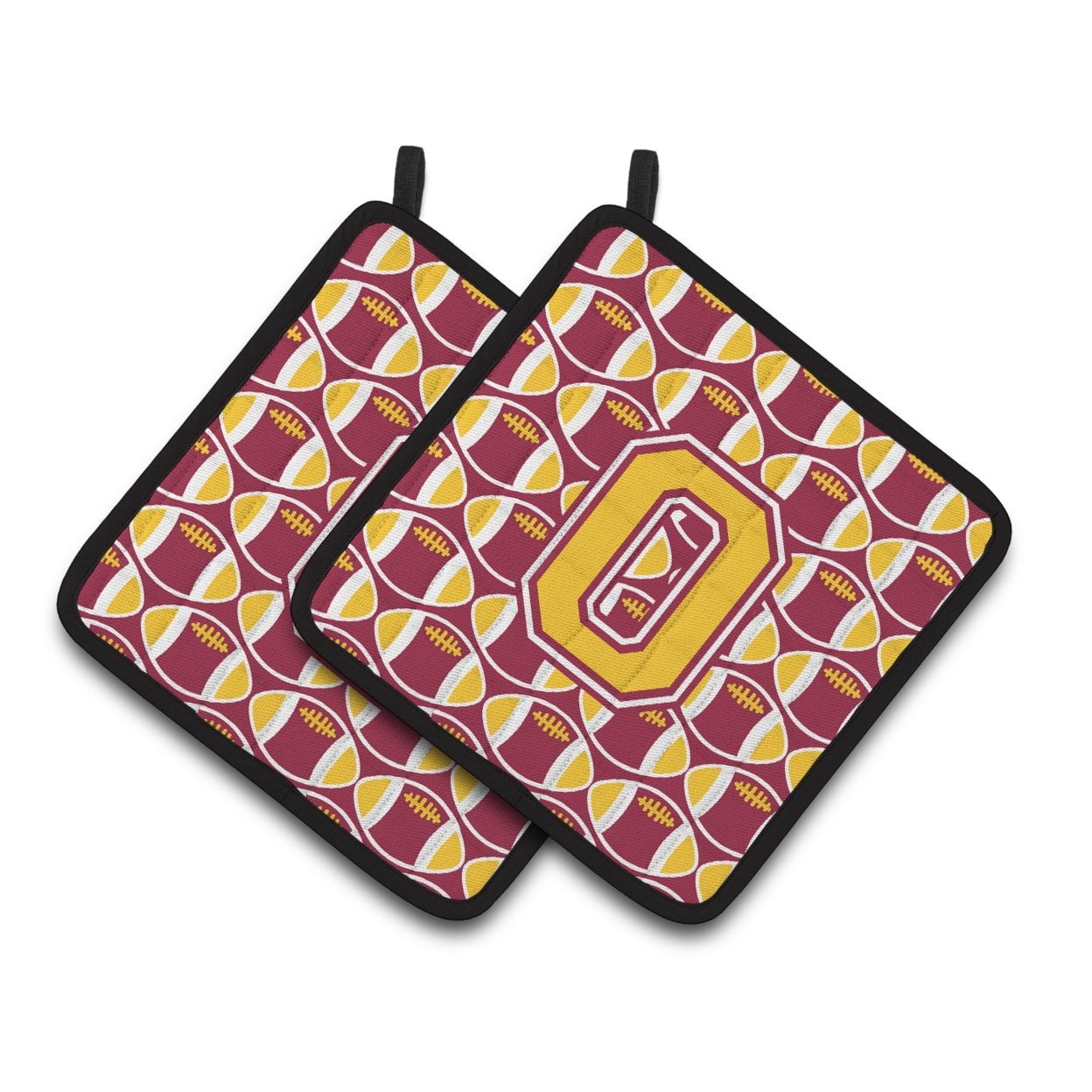 Carolines Treasures CJ1081-OPTHD Letter O Football Maroon and Gold Pair of Pot Holders, 7.5HX7.5W, multicolor